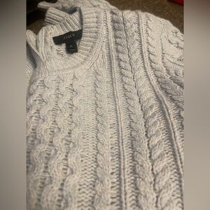 NWOT-RARE J. Crew Light Bluish Gray Cable Knit Wool Sweater
